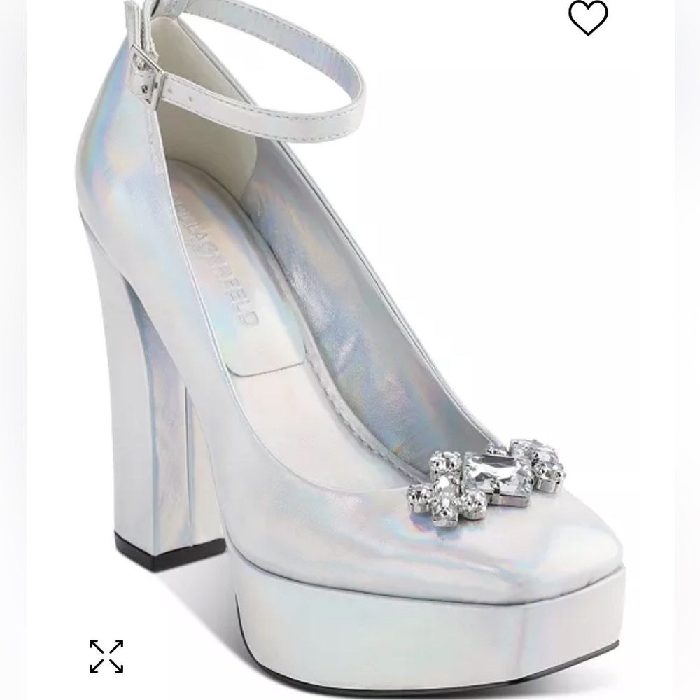 Karl Langerfield silver platform Varun pumps with ankle strap detail/worn once
